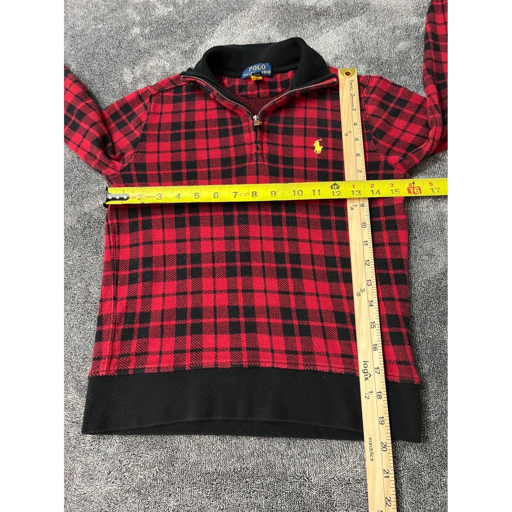 Polo Ralph Lauren Boys Red Black Plaid Quarter Zip Pullover Sweatshirt Size M - Picture 6 of 7